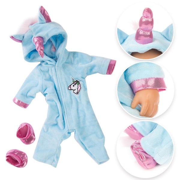 1/2/3 Plysch Doll Hoodies Romper Jumpsuits Söt outfit för 18 tum Blue Horse 1 Pc