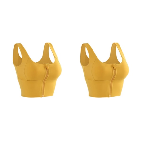 1/2/3 Womens Front Zip Sport BH För bekväma vadderade Shapewear Yellow S 2Set