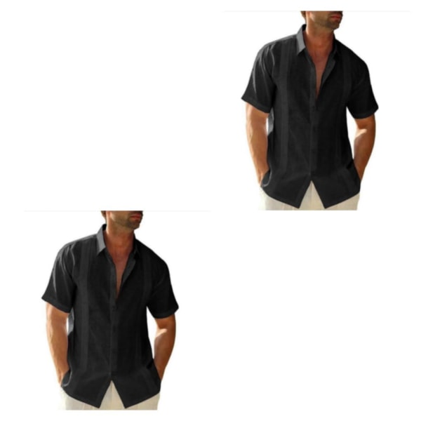 1/2 Resande Fotvandring Herr Button Down Skjorta Sommar Enkel Black XL 2PCS