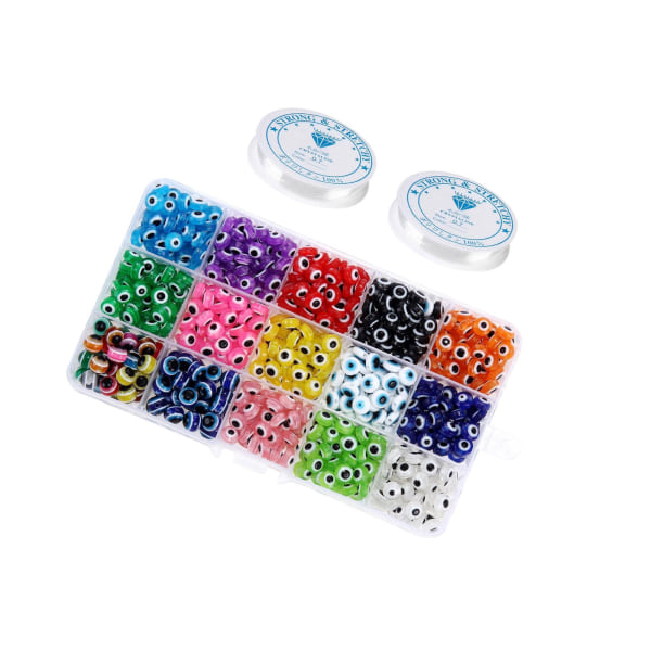 450 stycken Evil Eye Beads Handgjord Resin Flat Round Beads Kit
