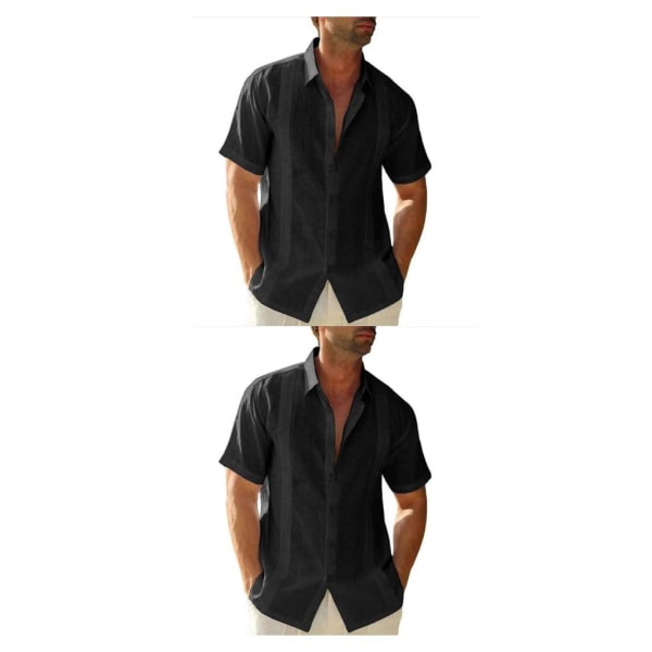 1/2 Resande Fotvandring Herr Button Down Skjorta Sommar Enkel Black XXL 2PCS