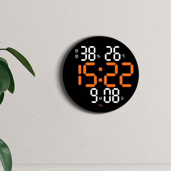 LED elektronisk klocka Fjärrkontroll Väggklocka för hemmet Orange White 11 inch