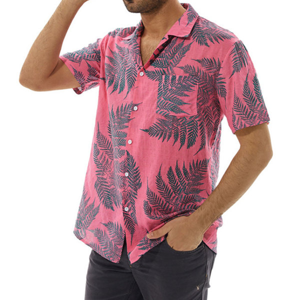 1/2/3/5 Bekväm hawaiiansk skjorta - kortärmad moderiktig pink L 1 Pc