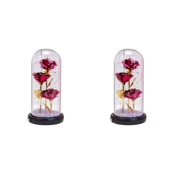1/2/3 Rose Flower In För Glaskupol LED-ljus Alla hjärtans dag rose red 2PCS