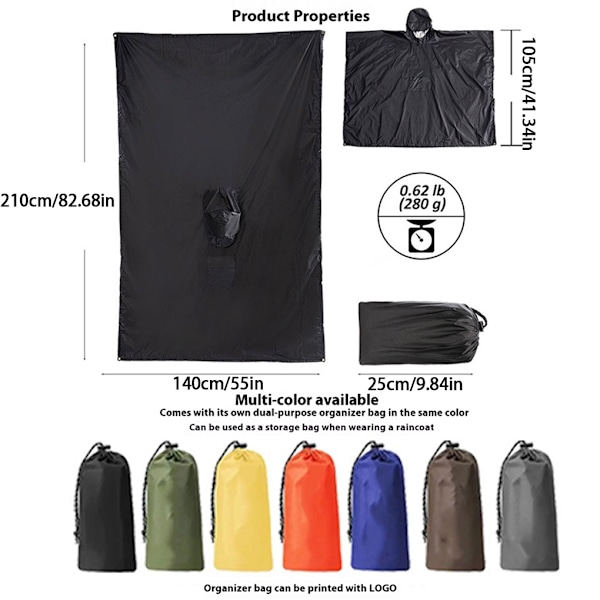 Vattentäta ponchos i polyester för campingutrustning för utomhusäventyr D