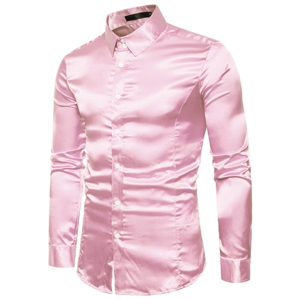 1/2 herrskjorta formell långärmad med nedfällbar krage - bra pink XL 1 Pc