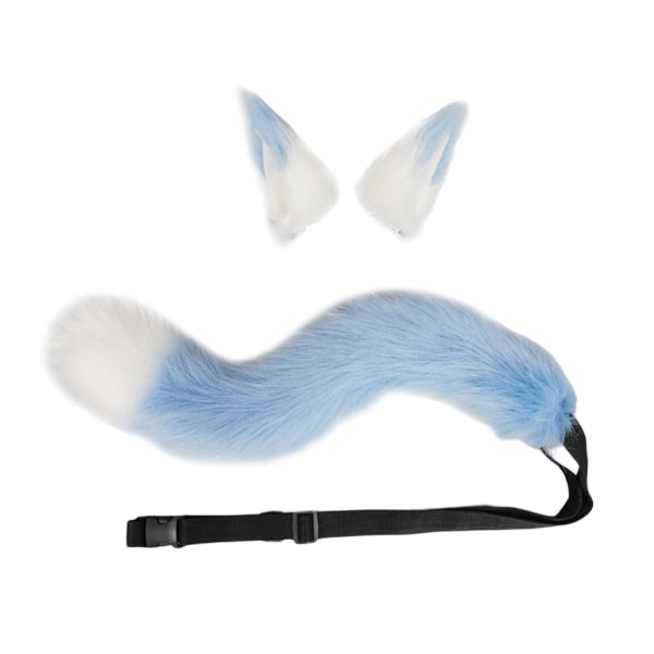 Faux Wolf Ears Tail Cosplay Set Furry för festvuxna barn Blue