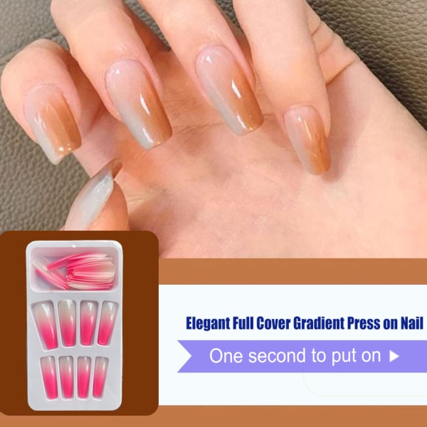 1 Set in French Tip Press on Nails Gradient Extension fingernaglar Type 1 2g glue,24Pcs jelly