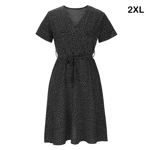 Klassisk kortärmad chiffongklänning för vuxna kvinnor midiklänning BlackXXL