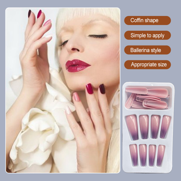1 Set in French Tip Press on Nails Gradient Extension fingernaglar Type 17 2g glue,24Pcs jelly