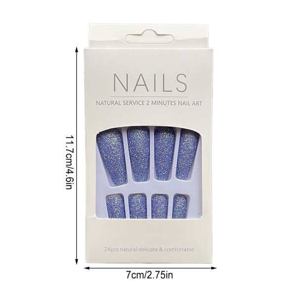 1 Set French Tip Press on Nails Extra lång konstgjord ballerina H33-purple blue glue,jelly