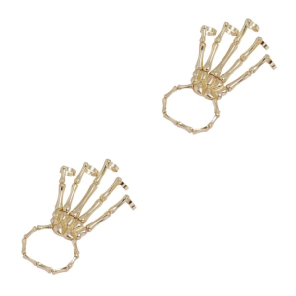 1/2/5 Elastiskt Skeleton Hand Armband med Ringar för Party Gothic gold 2PCS