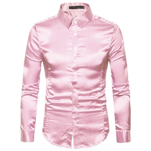 1/2 herrskjorta formell långärmad med nedfällbar krage - bra pink XL 1 Pc