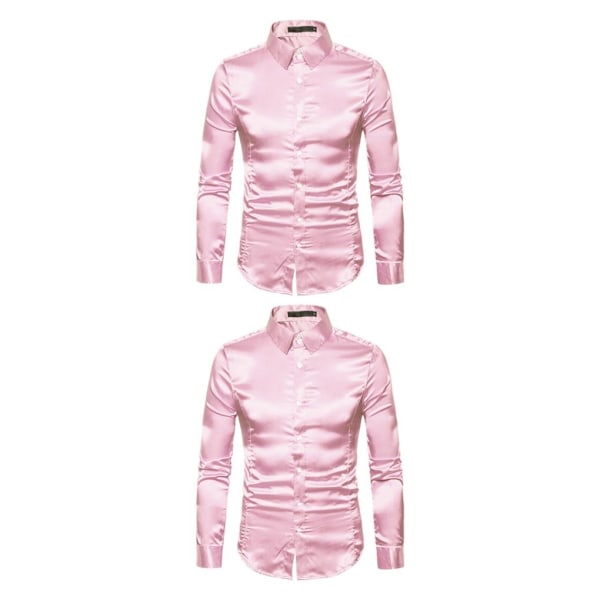 1/2 herrskjorta formell långärmad med nedfällbar krage - bra pink 2XL 2PCS