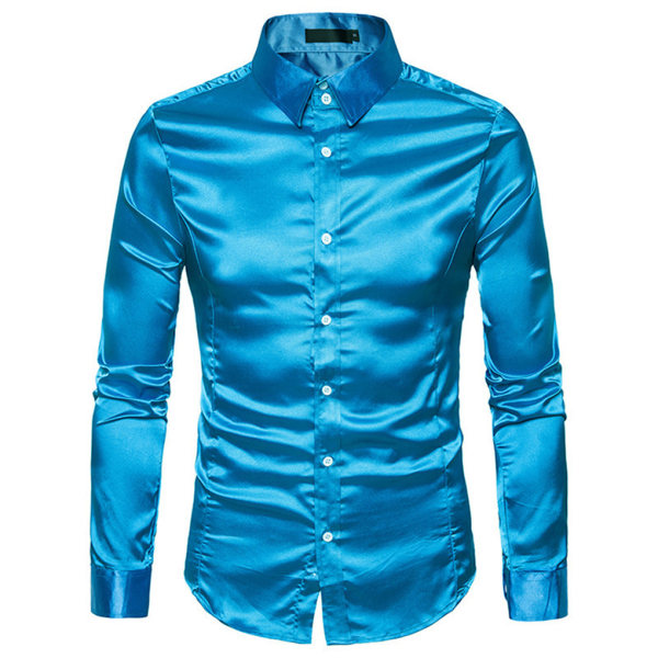 1/2 herrskjorta formell långärmad med nedfällbar krage - bra blue XL 1 Pc