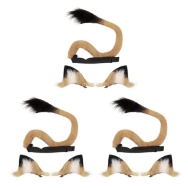 1/2/3/5 Deluxe 3st Cat Ear Tail Läderchoker Halloween Lolita Brown lion 3PCS