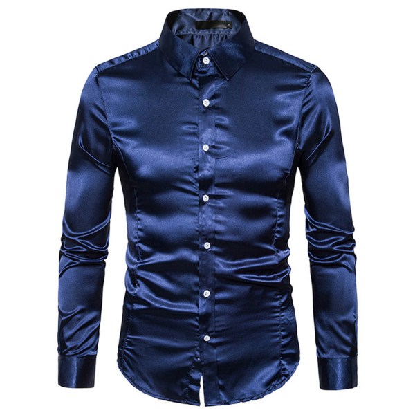 1/2 herrskjorta formell långärmad med nedfällbar krage - bra navy blue XL 1 Pc