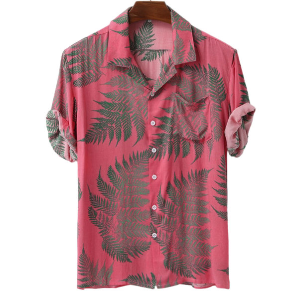 1/2/3/5 Bekväm hawaiiansk skjorta - kortärmad moderiktig pink S 1 Pc