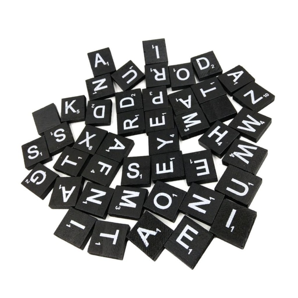 100 stycken Bulk 26 alfabetet trä svarta bokstäver & siffror för