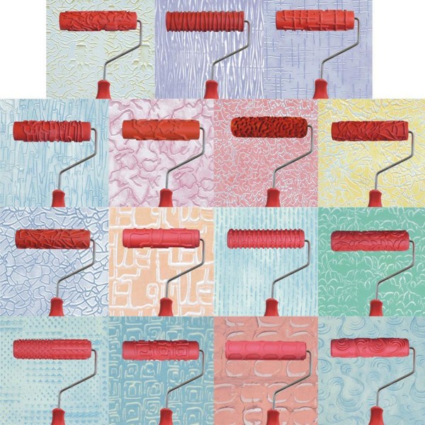 7-tums blandade präglade mönster målarrulle med plast Red Type 1