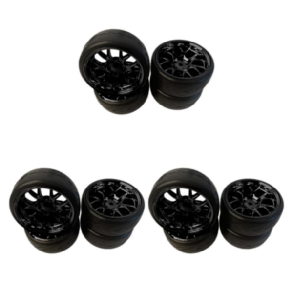 1/3 hjul och däck set för TT01 TT02 HSP bandfordon Black 3PCS