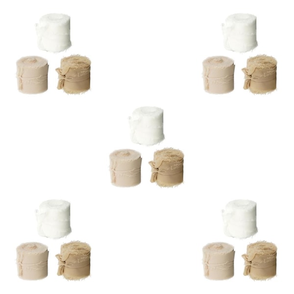 1/2/5 Elegant frans chiffong sidenliknande band för utsökt White+Beige 5PCS