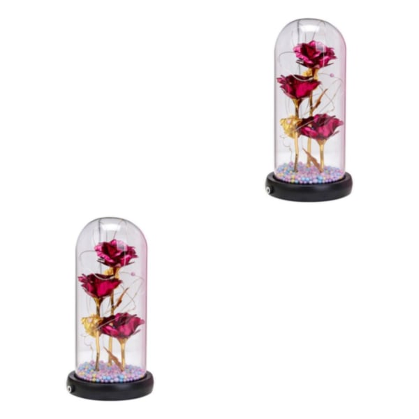 1/2/3 Rose Flower In För Glaskupol LED-ljus Alla hjärtans dag rose red 2PCS
