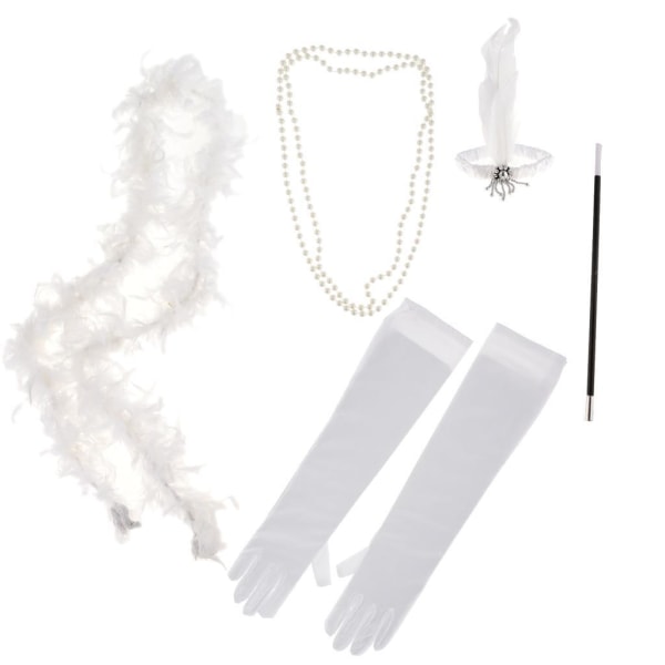 5 delar 1920-tals Charleston Party Feather Woman Girls Fancy Dress White