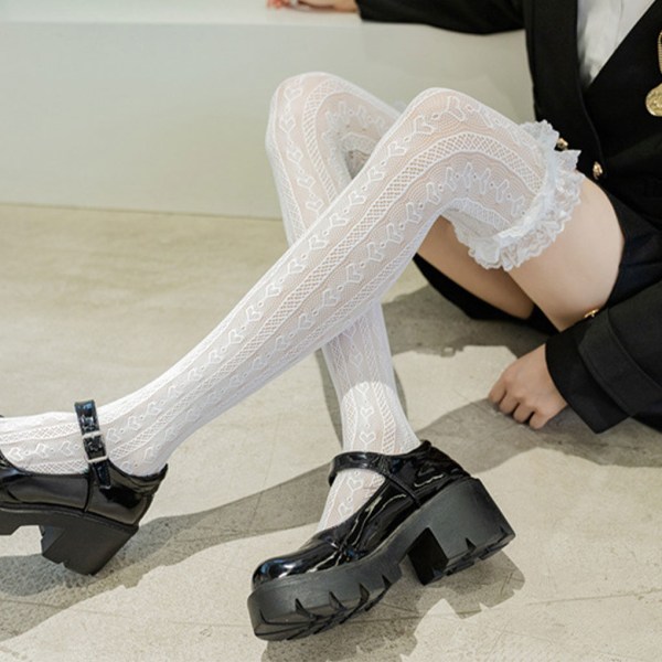 1/3/5 2 st spets Andas och hög elasticitet Lolita Fishnet white thigh-high socks 1 Pc