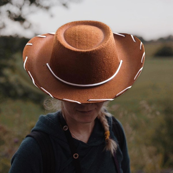 1/2/3/5 Cowboyhatt i filt Cowgirlhattar med vindlinssolhatt Brown 1 Pc