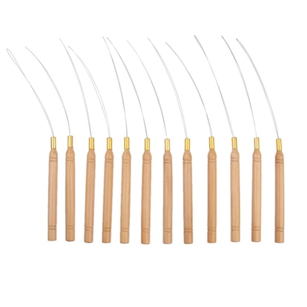 12x Micro Ring Hair Extension Wooden Loop Nålträdare