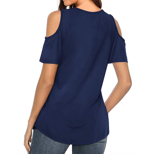 Cold Shoulder Top Girl Sexig T-shirt Kortärmad, lös blus No.3 L