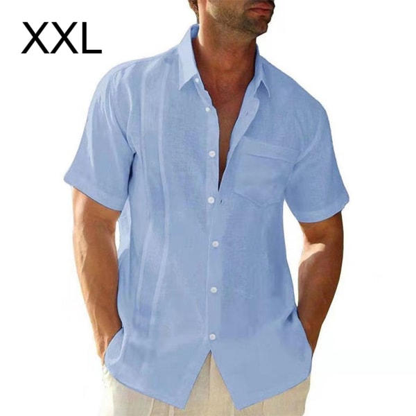 1/2 Resande Fotvandring Herr Button Down Skjorta Sommar Enkel Light Blue XXL 1 Pc