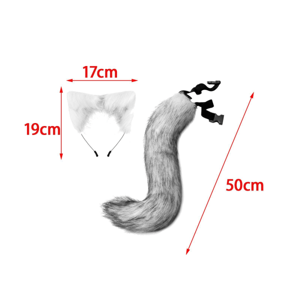 För Fox Ears and Tail Cat Ear Pannband Huvudbonader för festbal Gray 50cm