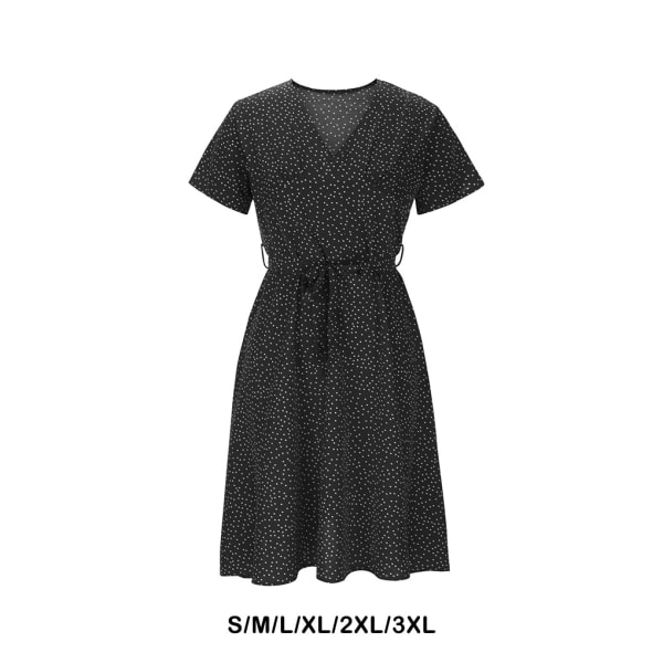 Klassisk kortärmad chiffongklänning för vuxna kvinnor midiklänning BlackXXL