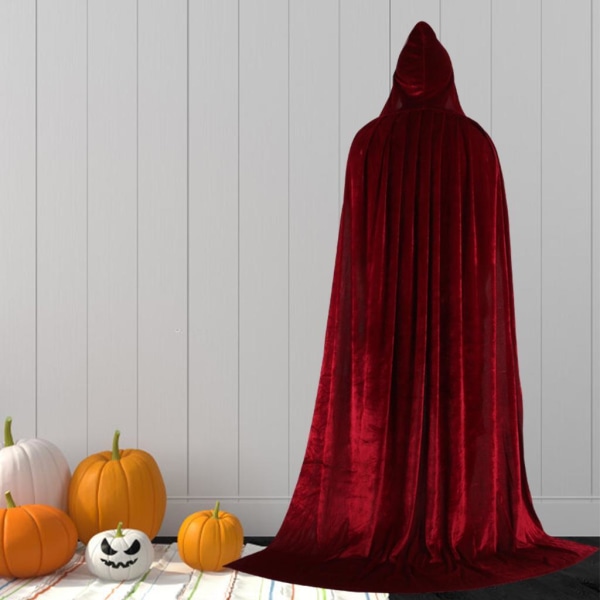 Elegant sammetshuva mantel Lång dräkt Häxkappor Halloween Wine red 170cm