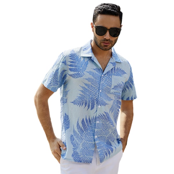 1/2/3 Hawaiian Beach Shirt Kortärmad Tropical Leaf Vintage Light blue XL 1 Pc
