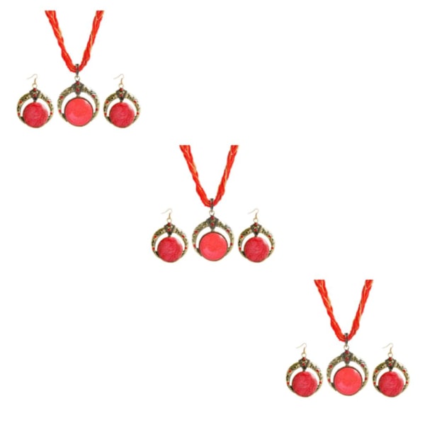 1/2/3/5 Handgjorda Crystal Stone hänge halsband för kvinnor Necklace+earring-Red 3Set