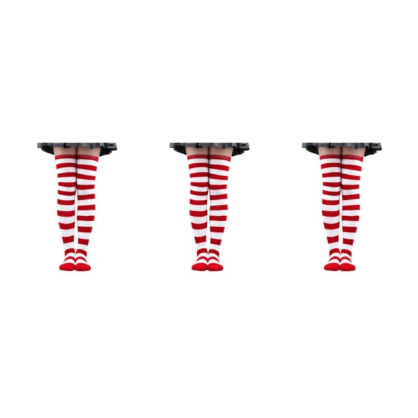 1/2/3/5 Randiga strumpor Bekväma lårhöga strumpor för kostym White Red 50cm 3Set
