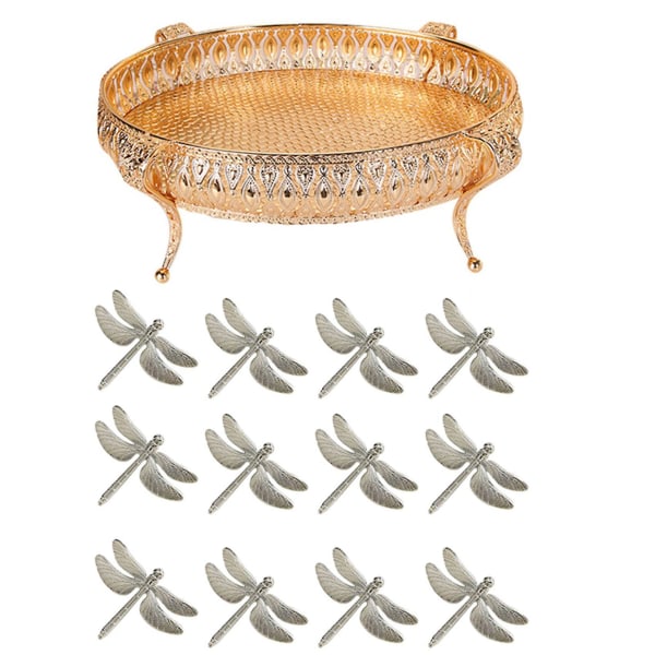 12 stk. Dragonfly Serviettringer, Sink-legering Serviettspenne Sølv Serviettringer og 1x Familie Matbrett