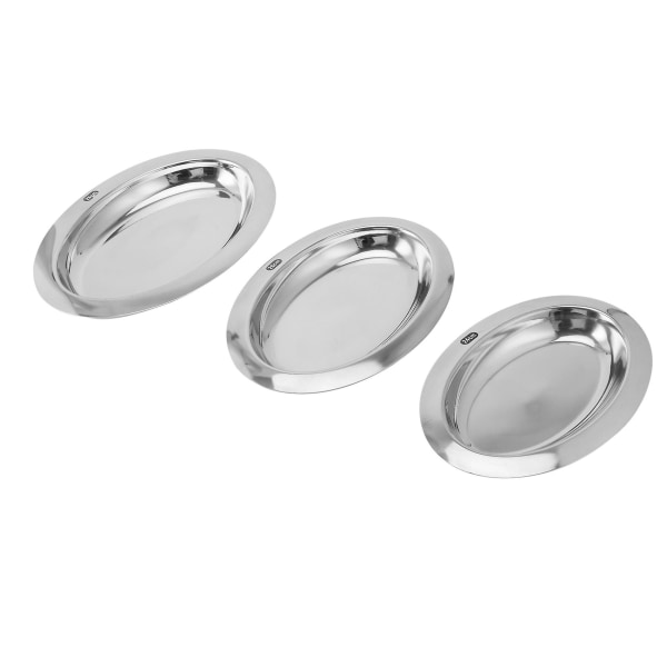 3 stk. Blanke Serveringsbrett Ovalt Metallbrett Frokosttallerken Rustfritt Stål