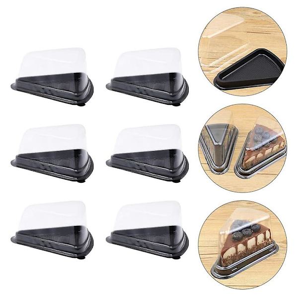 100 st Cake Slice Plastbehållare för Cupcakes, Cheesecake, Transparent med Svart Botten