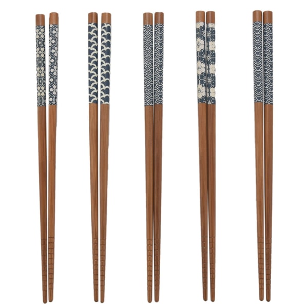 5 par naturliga bambu ätpinnar Återanvändbara klassiska japanska ätpinnar set, diskmaskin Diskmaskin