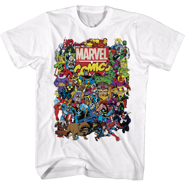 Største tegneseriefigurer kollage Marvel Comics T-skjorte Ny S