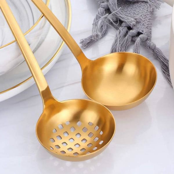 Guld Soppslev & Sil Set, Långskaftad Rostfritt Stål Köksredskap Matsked för c