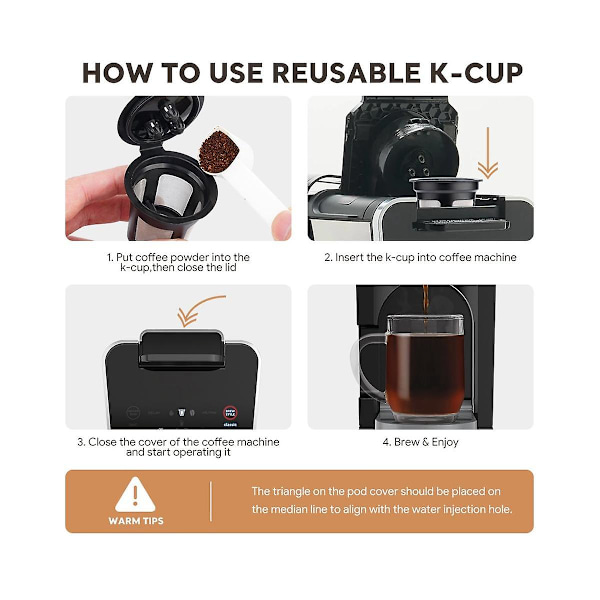 Refillkapselhus, gjenbrukbar kaffefilterkopp kompatibel med 2.0 1.0 K-kopper