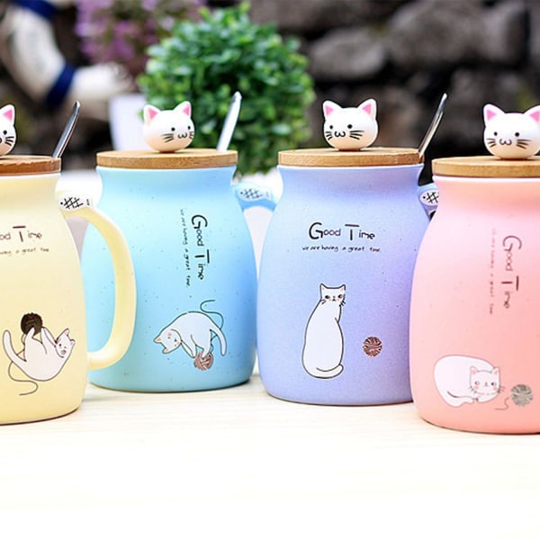 Ny sesamkatt värmebeständig kopp färg tecknad med lock kopp kattunge mjölk kaffe keramikkopp för barn