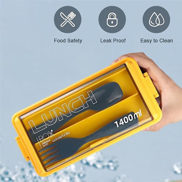 Lunchbox-set, 1400 ml Lunchbox för Vuxna, 3 Fack, Matlåda för Förberedda Måltider
