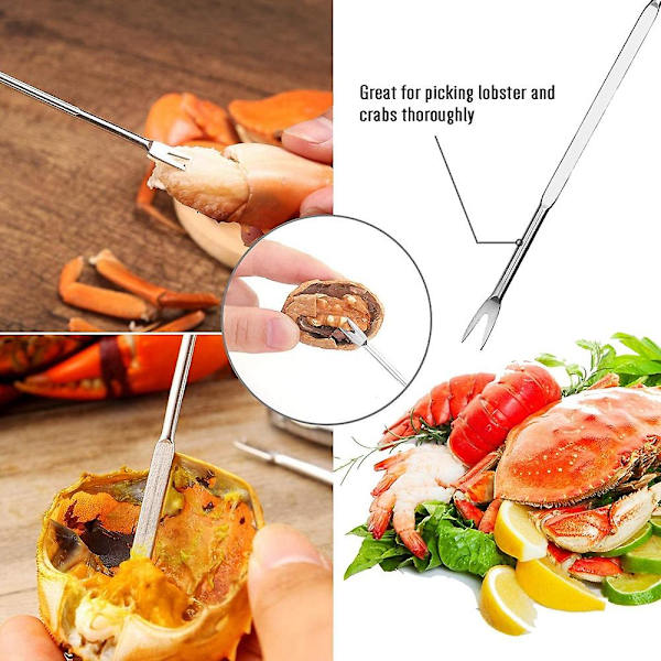 12 Dele Seafood Kit, Rustfrit Stål Krabbeben Knusere & Gaffel Nøddeknuser Sæt Skaldyr