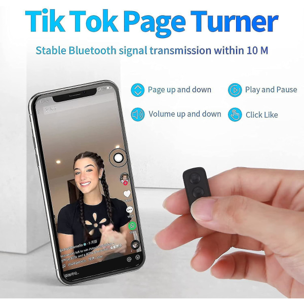 Bluetooth fjärrkontroll med fingertopp, trådlös Page Turner med case Kompatibel med Iphone Android Ipad mobiltelefon